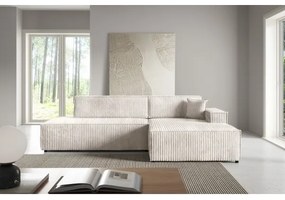 Colțar extensibil TERAMO, în formă de L, cu spațiu de depozitare, pe partea dreaptă, bej