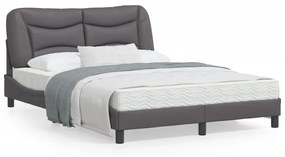 3213930 vidaXL Cadru de pat cu lumini LED, gri, 140x190 cm, piele ecologică