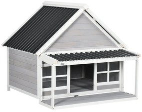 Casa pentru caini PawHut din lemn cu veranda, rezistenta la intemperii, acoperis din PVC | Aosom Romania