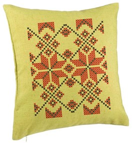 Perna Decorativa, Model cu Motive Romanesti, 40x40 cm, Verde, Husa Detasabila, Burduf