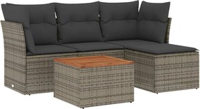 vidaXL Set canapea de grădină cu perne, 5 piese, gri, poliratan
