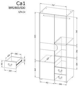 Comodă typ CA1 Caryl (deschis grafit + Alb lucios + Stejar nash). 1040641