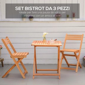 Outsunny Set Mobilier de Grădina din Lemn de Teak, 3 Piese, Masa și Scaune Pliabile, Rezistent la Intemperii, Design Natural | Aosom Romania