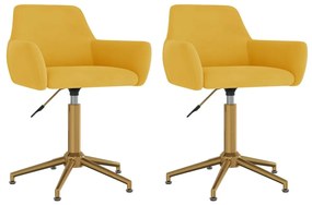 331136 vidaXL Scaune de bucătărie pivotante, 2 buc., galben, catifea