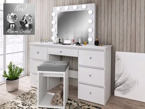 Masuta machiaj cu Oglinda LED si 7 Sertare pentru Cosmetice, Set Masa toaleta 120 cm, Alb, masuta cosmetica, vanity - SEA516C