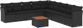 vidaXL Set canapele de grădină cu perne, 10 piese, negru, poliratan