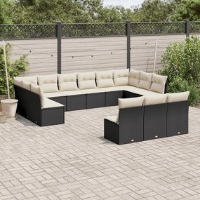 3250225 vidaXL Set mobilier de grădină cu perne, 13 piese, negru, poliratan