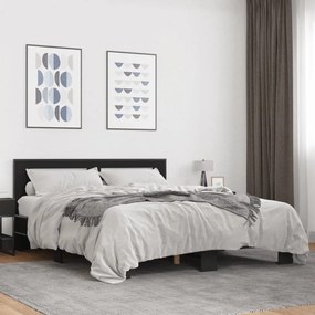 3280097 vidaXL Cadru de pat, negru, 150x200 cm, lemn prelucrat și metal