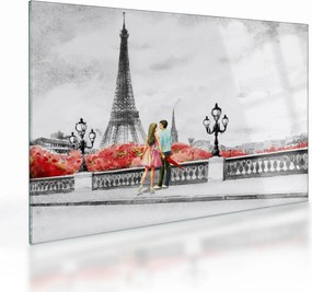 Tablou pe sticlă îndrăgostiții în Paris (70x50 cm)