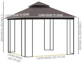 Outsunny Foisor pentru Gradina din Metal Negru 3x3m | Aosom.ro