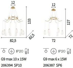 Lustra cu 6 pendule design modern KAROUSEL SP6, alama 206387