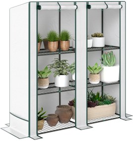 Outsunny Mini-Seră cu raft de 3 nivele, husă de plastic, rezistentă la UV, portabilă, cu ușă ruletabilă, 144 x 48 x 152 cm, Alb | Aosom Romania