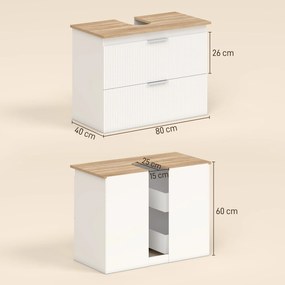 HOMCOM Dulap pentru baie, dulap de 80 cm cu două sertare mari pentru chiuvete cu sau fără piedestal, Alb | Aosom Romania