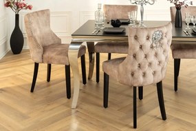 Set 2 scaune Stil Baroc, Catifea, Bej, Lemn, Negru, CASTLE DELUXE