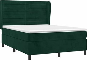 vidaXL Pat box spring cu saltea, verde închis, 140x190 cm, catifea