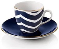 Set pentru servit cafea turcească 4 căni cu farfurioare, cu motiv cu valuri albastre - Selamlique