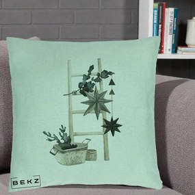 Perna Decorativa Scara Scandinavica cu Stele, 40x40 cm, Verde Menta, Husa Detasabila, Perna Inclusa, BEKZ®