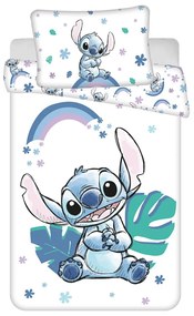 Lenjerie de pat pentru copii albă/albastră din bumbac pentru pătuț 135x100 cm Lilo and Stitch "Rainbow" – Jerry Fabrics