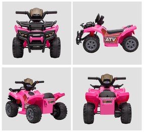 HOMCOM ATV Eletric pentru Copii 18-36 Luni cu Baterie Reincarcabila 6V, Mini ATV pentru Copii din Metal si PP, 70x42x45 cm, Roz | Aosom Romania