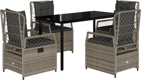 vidaXL Set mobilier de grădină cu perne, 5 piese, gri, poliratan