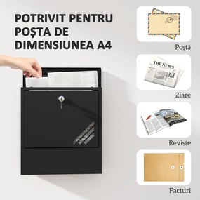 HOMCOM Cutie Poștală de Perete cu Fereastră, Încuietoare și 2 Chei, 30x8,5x32,5 cm, Gri Cărbune | Aosom Romania