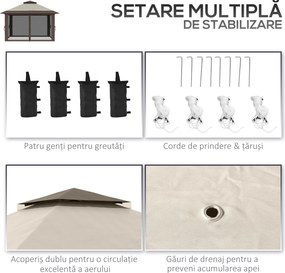 Outsunny Pavilion Pliabil Pop-Up 4x4 m cu Înălțime Reglabilă pe 3 Niveluri, Pavilion de Exterior cu Plasă de Țânțari, Saci de Nisip, Geantă de Transport, UV50+, pentru Grădină, Camping, Petreceri, Bej | Aosom Romania