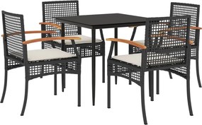 vidaXL Set mobilier de grădină cu perne, 5 piese, negru, poliratan
