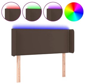 3123183 vidaXL Tăblie de pat cu LED, maro, 103x16x78/88 cm, piele ecologică