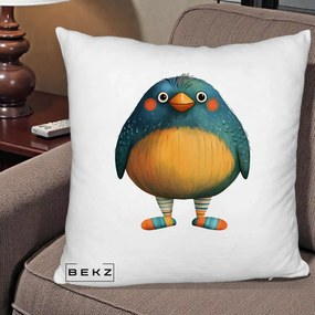 Perna Decorativa Pasare Teal cu Sosete Dunghi, 40x40 cm, Alb Pufos, Husa Detasabila, Perna Inclusa, BEKZ®