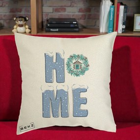 Perna Decorativa HOME Iarna cu Coroana, 40x40 cm, Ecru, Husa Detasabila, Perna Inclusa, BEKZ®