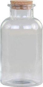 Borcan vintage pentru cămară, din sticlă transparentă, cu dop din plută, H21 cm
