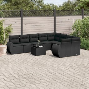 3254182 vidaXL Set canapele de grădină cu perne, 10 piese, negru, poliratan