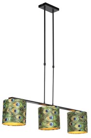 Lampă suspendată cu abajururi din catifea paun cu auriu 20cm - Combi 3 Deluxe