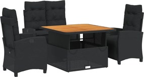 vidaXL Set mobilier de grădină cu perne, 4 piese, negru, poliratan