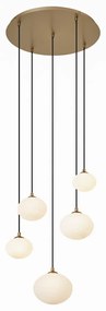 Lampă suspendată Art Deco aurie cu sticlă opal 5 lumini - Yani