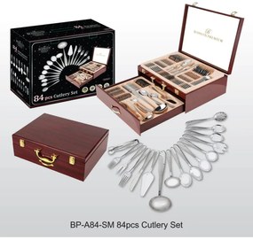 Set tacamuri Bohmann BH-BP A84-SM, 84 buc., Cutie din lemn, Inox