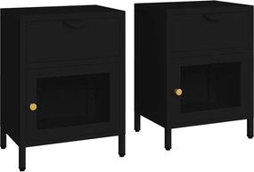 vidaXL Noptiere, 2 buc., negru, 40x30x54,5 cm, oțel și sticlă