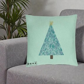Perna Decorativa Brad de Craciun Acrilic Albastru, 40x40 cm, Verde Menta, Husa Detasabila, Perna Inclusa, BEKZ®