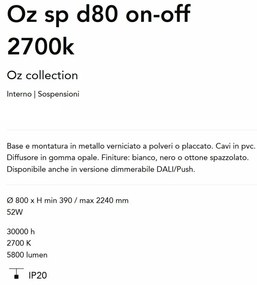 Lustra LED suspendata design circular Oz sp d80 on-off 2700k alba