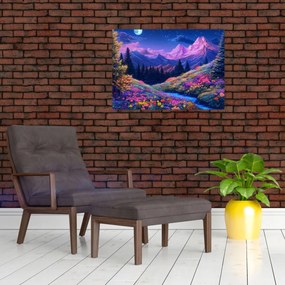 Tablou pe sticlă - Peisaj violet la lună plină (70x50 cm)