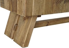 Comodă TV living din lemn reciclat, natur, cu 2 uși, 1 sertar, nișă deschisă și picioare oblice cu traversă, 60 x 180 x 45 cm, „Auburn”