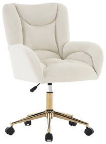 Scaun rotativ reglabil pe înălțime, din material de catifea și picioare aurii, design ergonomic, pentru birou, dormitor, 62x64x88-97 cm, Fildeș