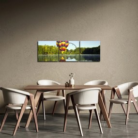 Tablou cu balon cu aer cald pe un lac (cu ceas) (90x30 cm)