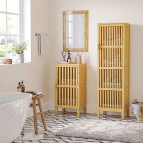 HOMCOM Mobilier de depozitare din bambus cu rafturi și ușă cu design cu lamele pentru baie, dormitor, salon 40 x 30 x 140 cm | Aosom Romania