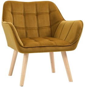 HOMCOM Fotoliu Tapitat, Fotoliu Cu Accente, Design Nordic, Efect De Catifea, până la 120 kg, picioare din lemn de cauciuc, Galben | Aosom Romania