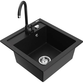 Mexen Vito chiuvetă de bucătărie din granit cu 1 compartiment cu robinet Telma, negru - 6503-77-670200-70