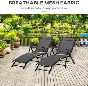 Outsunny Set 2 Sezlonguri de Gradina Pliabile, Spatar Reglabil, Cadru din Aluminiu, Confortabil, Negru, Ideal pentru Relaxare | Aosom Romania