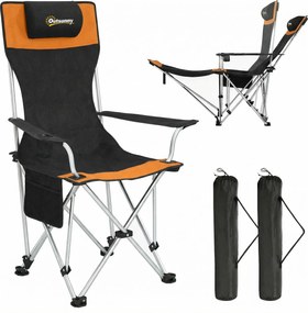 Outsunny Set de 2 Scaune de Camping Pliabile cu Suport pentru Picioare Detașabil, 82x100x88 cm, Negru | Aosom Romania