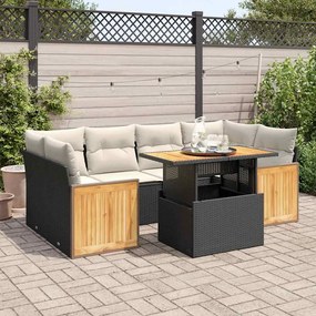 vidaXL Set canapele grădină perne 7 piese negru, poliratan/lemn acacia