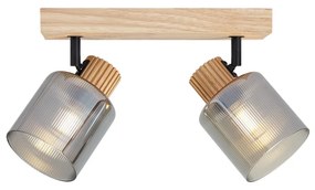 Spot modern din lemn cu sticlă fumurie cu 2 lumini rotativ și înclinabil - Gracy